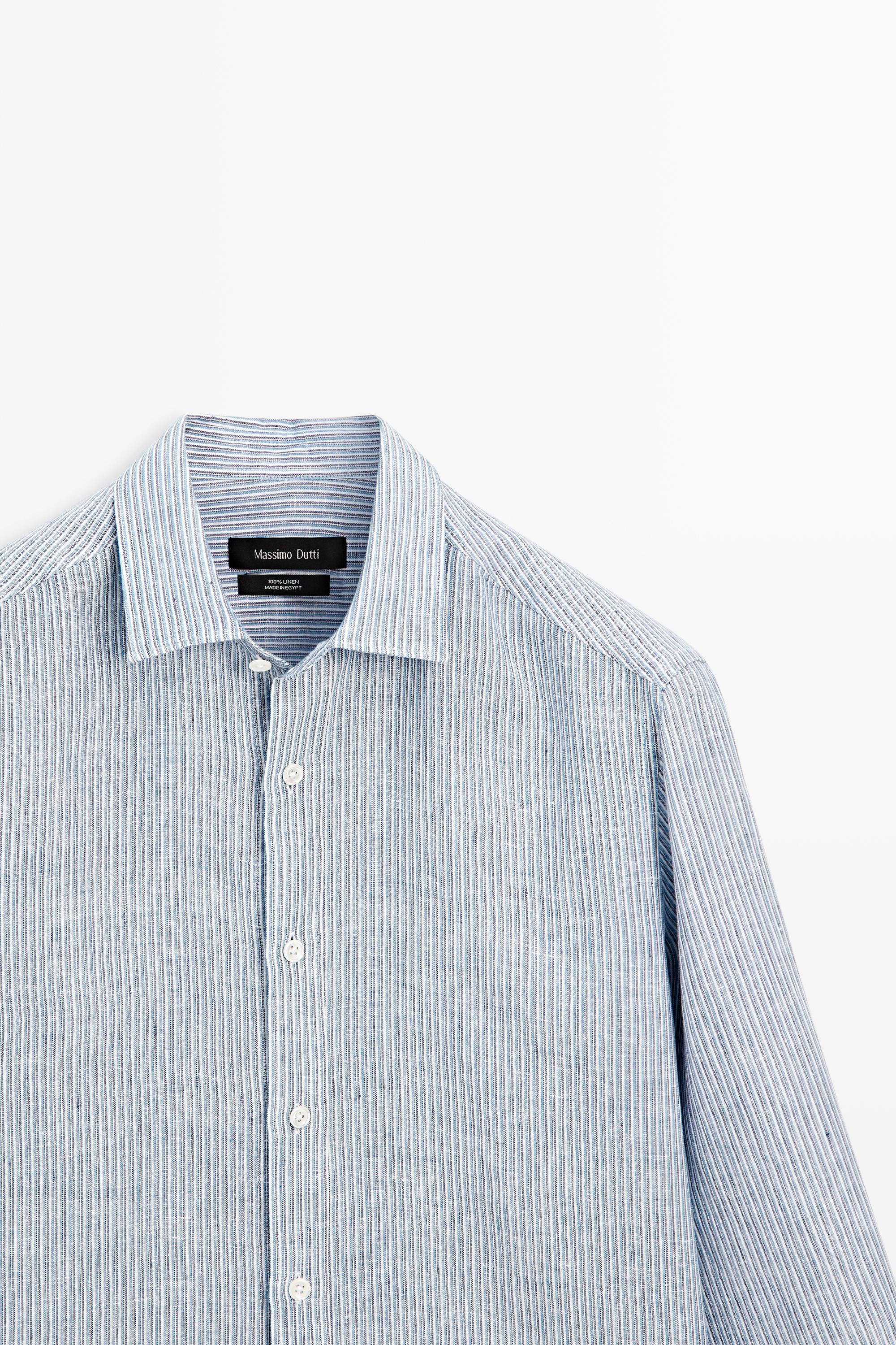 100% linen shirt with discontinuous stripes